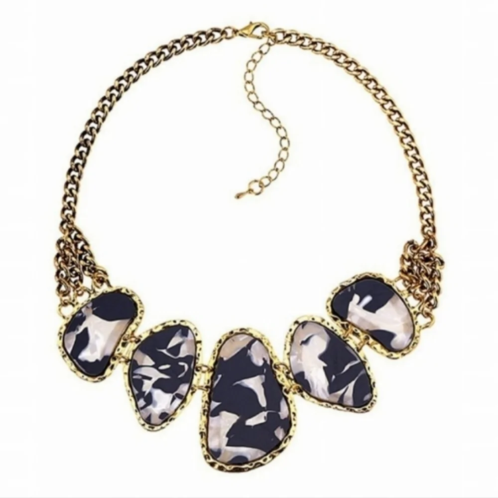 Vintage Estate Esmeray Black & White Shell Gold Statement Necklace